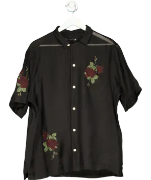 All Saints Black Wildrose Embroidered Sheer Shirt UK L