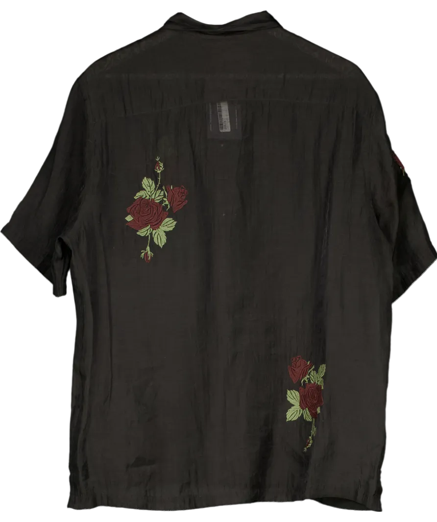 All Saints Black Wildrose Embroidered Sheer Shirt UK L