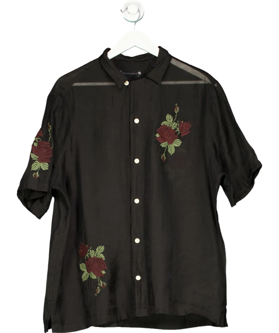 All Saints Black Wildrose Embroidered Sheer Shirt UK L