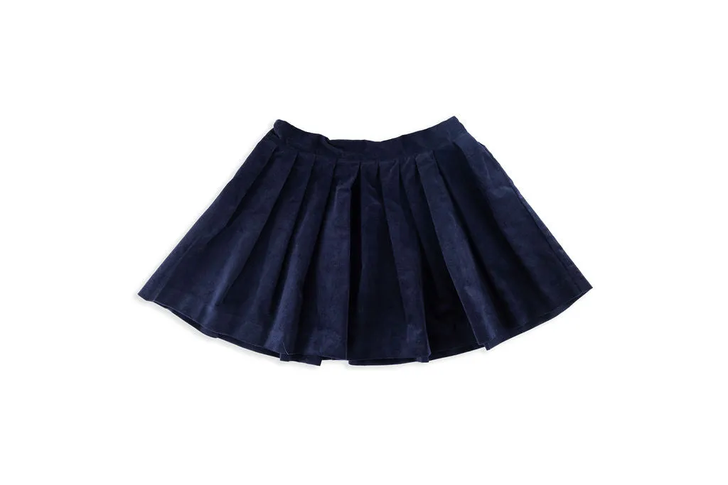 Arisa Navy Corduroy Pleated Skirt