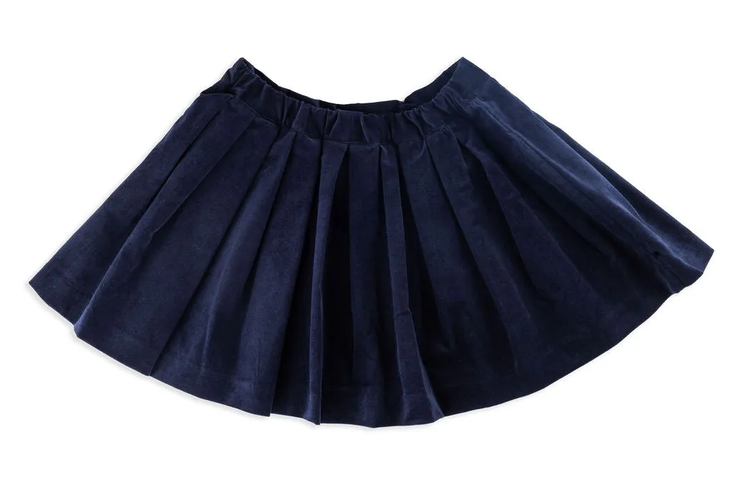 Arisa Navy Corduroy Pleated Skirt