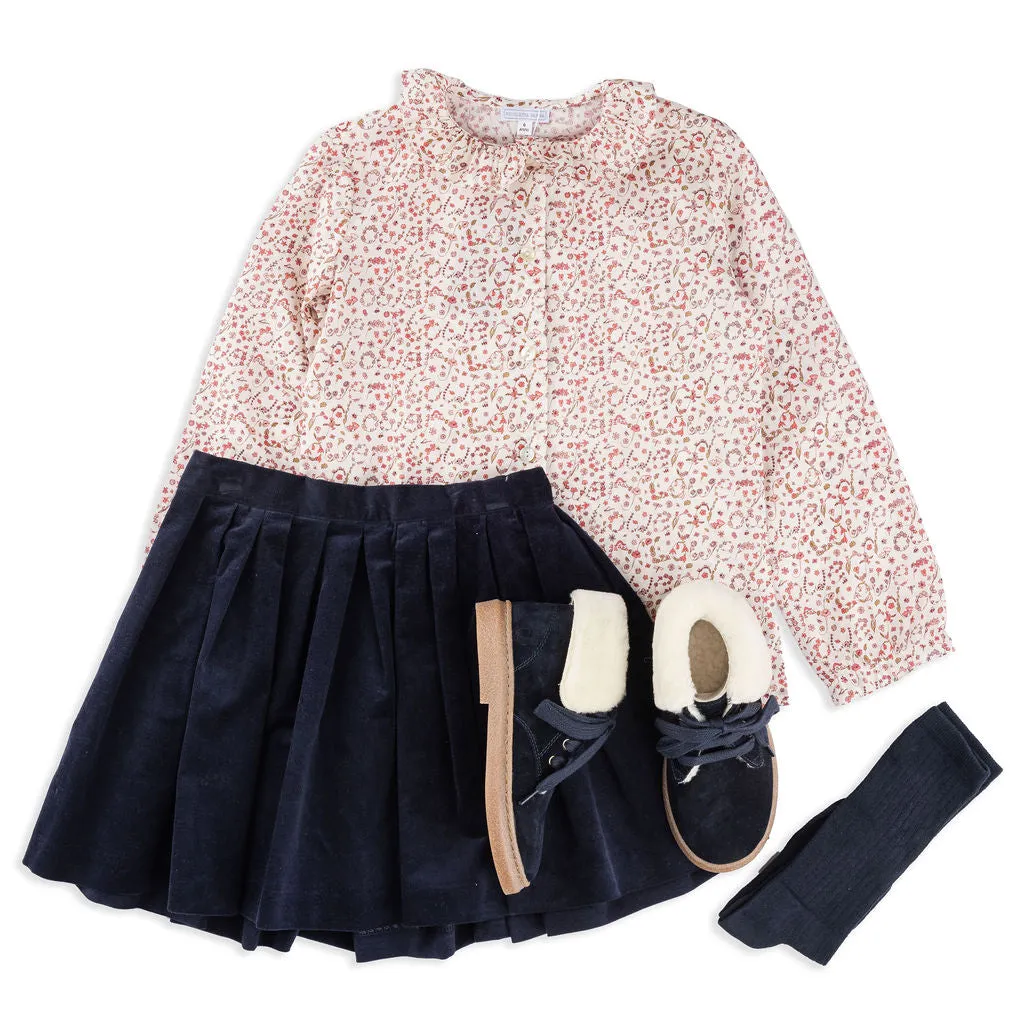 Arisa Navy Corduroy Pleated Skirt