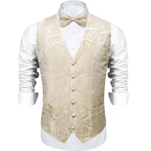 Beige Paisley Silk Men's Vest Single Vest