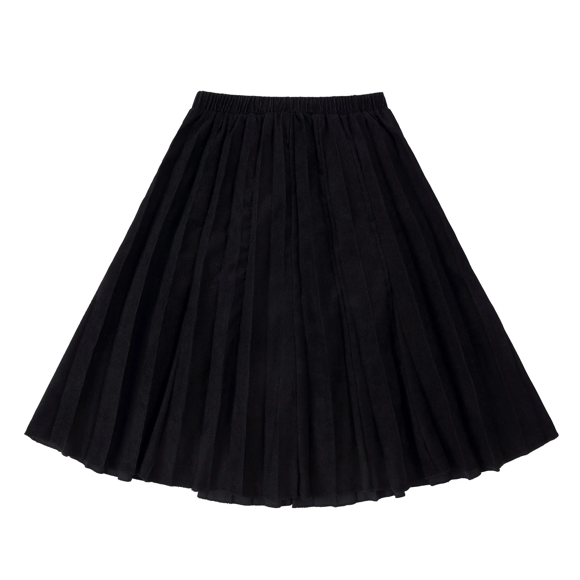 Black Corduroy Sunburst Pleated Skirt