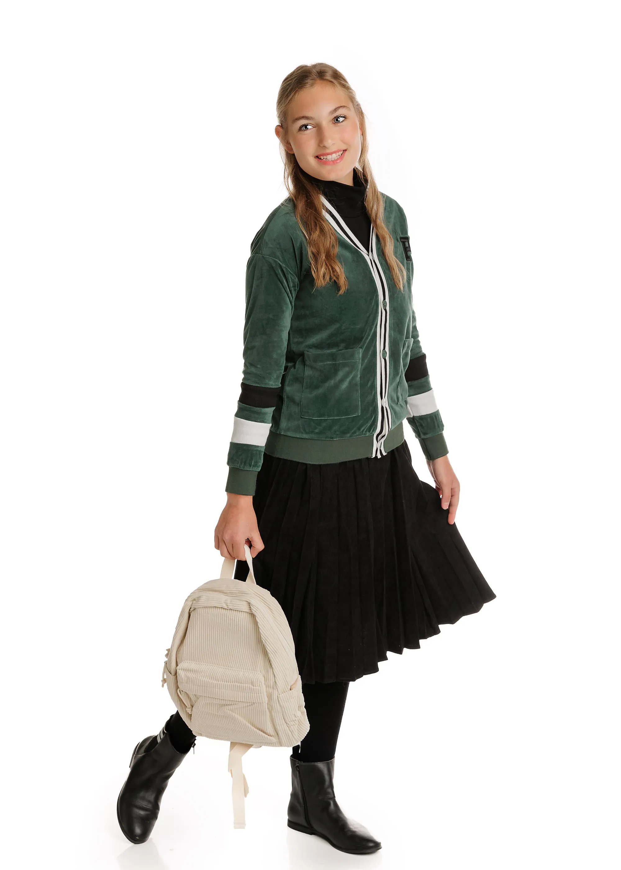Black Corduroy Sunburst Pleated Skirt