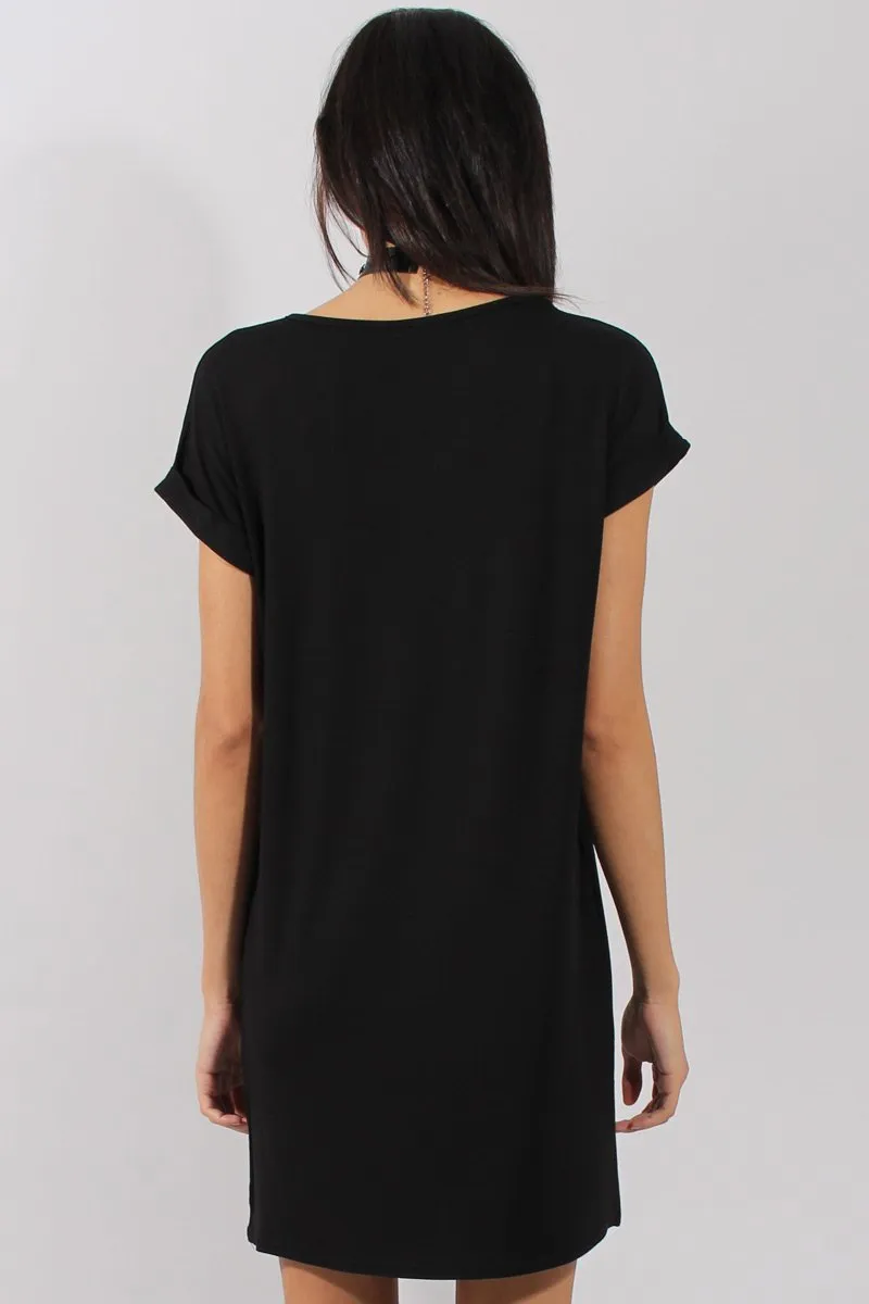 Black Slogan Print Tshirt Dress - Avril
