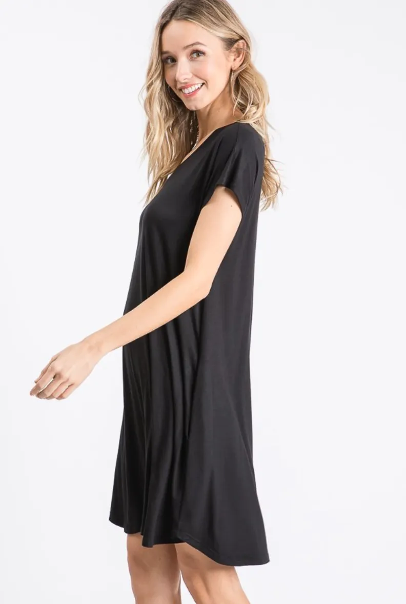 Black T-Shirt Dress with Pockets