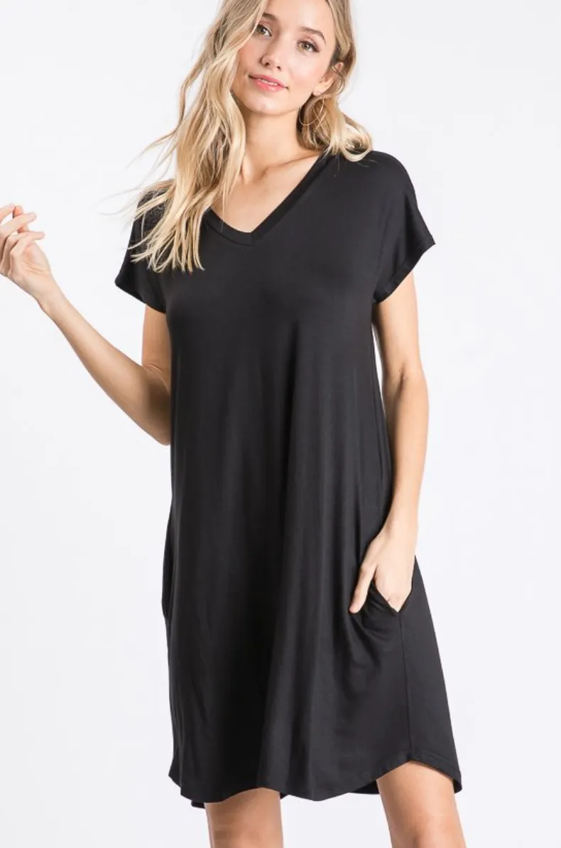 Black T-Shirt Dress with Pockets