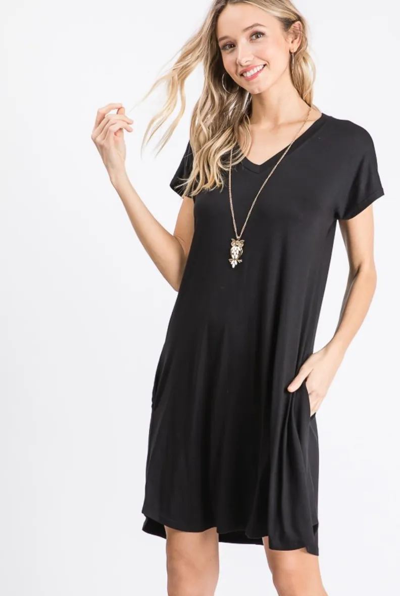 Black T-Shirt Dress with Pockets