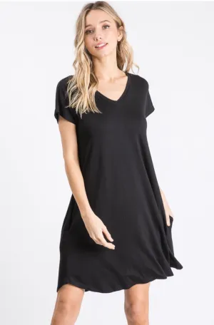 Black T-Shirt Dress with Pockets