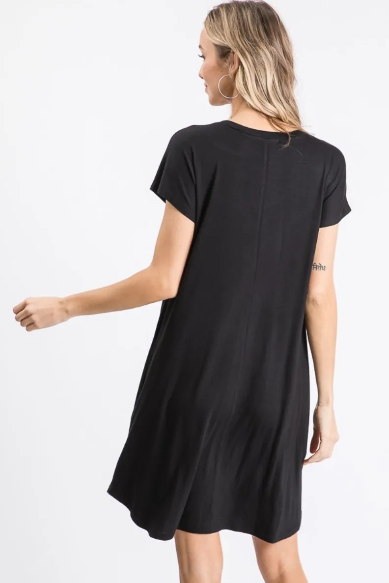 Black T-Shirt Dress with Pockets