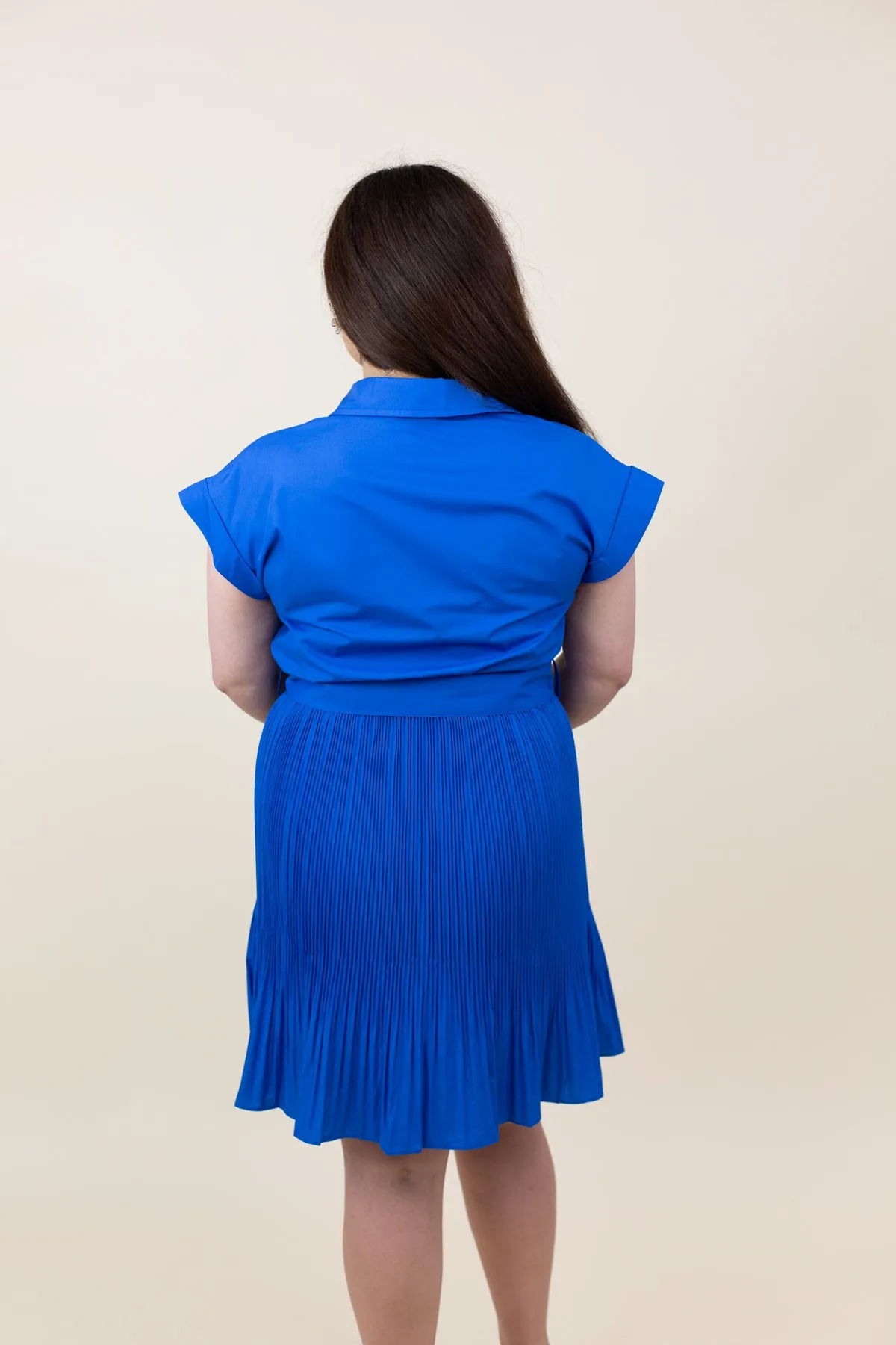 Blue Pleated Skirt Dress