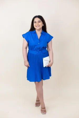 Blue Pleated Skirt Dress