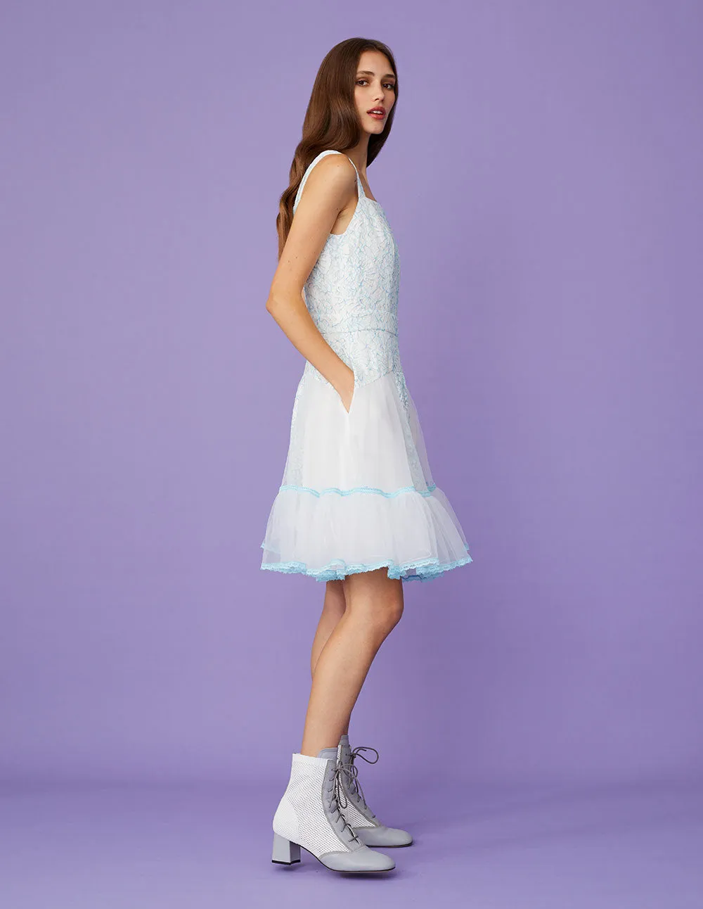 BORA AKSU Light Blue Lace And Tulle Mini Dress