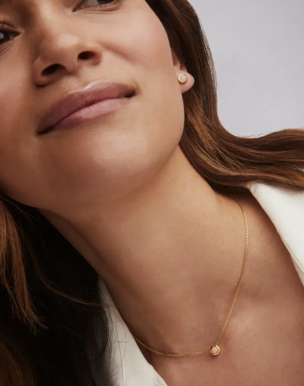 Davie Necklace in Sterling Silver Necklace in White Opal | October