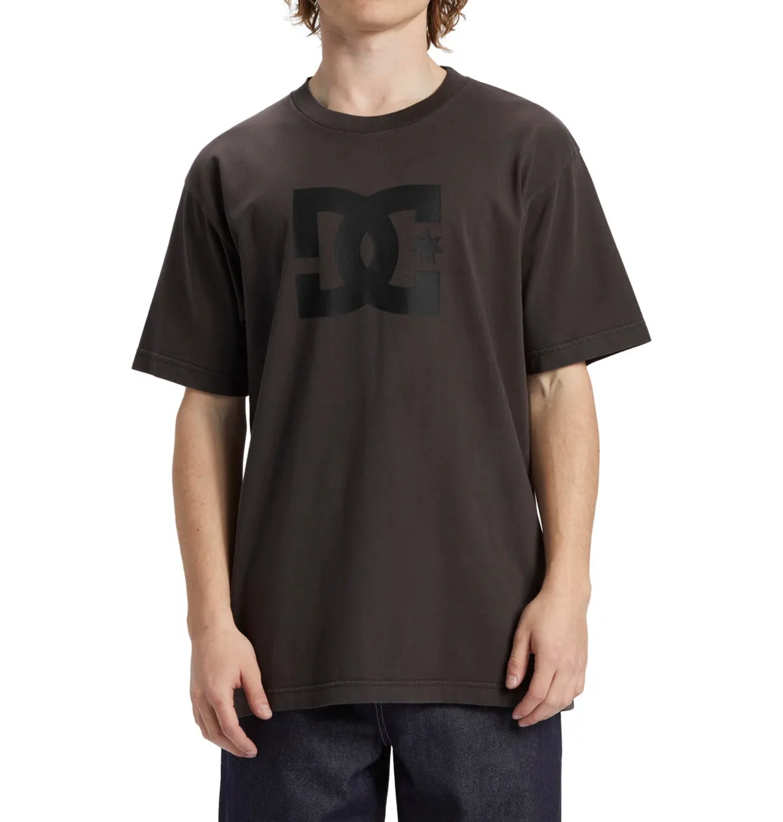 DC Men's Star Pigment Dye T-Shirt Black Enzyme Wash ADYZT05374_KVJW