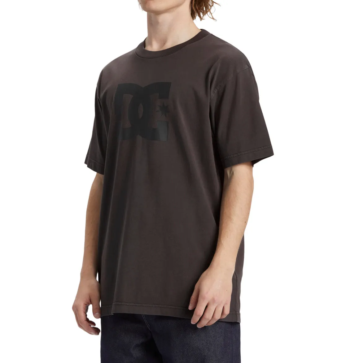 DC Men's Star Pigment Dye T-Shirt Black Enzyme Wash ADYZT05374_KVJW