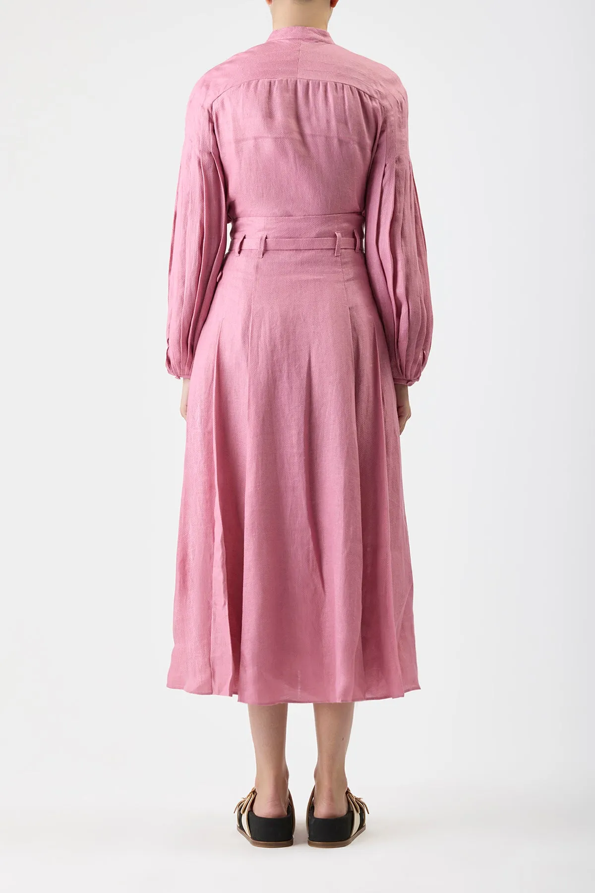 Dugald Pleated Midi Skirt in Rose Quartz Linen
