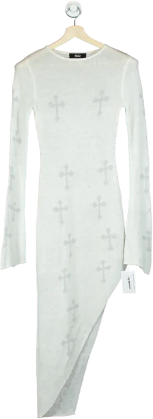 EGO White Cross Pattern Asymmetric Knit Dress UK 8