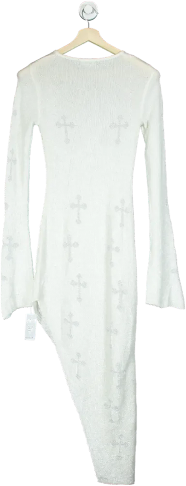 EGO White Cross Pattern Asymmetric Knit Dress UK 8