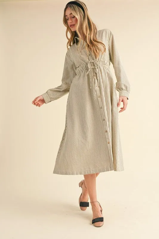 Ivory Mocha Striped Button Down Shirt Dress