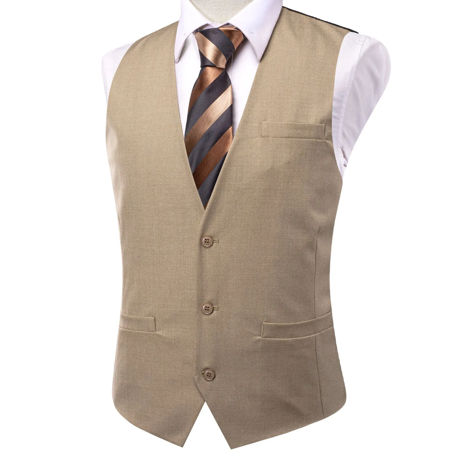 Khaki Cotton Solid Splicing Jacquard Men's Vest