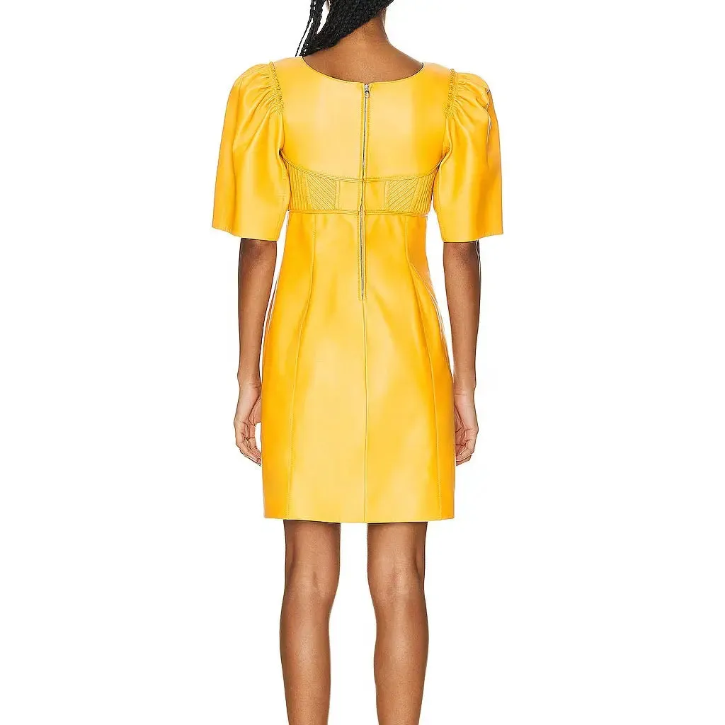 Leather Dress Women's Handmade Quilted Genuine Lambskin Leather Dress