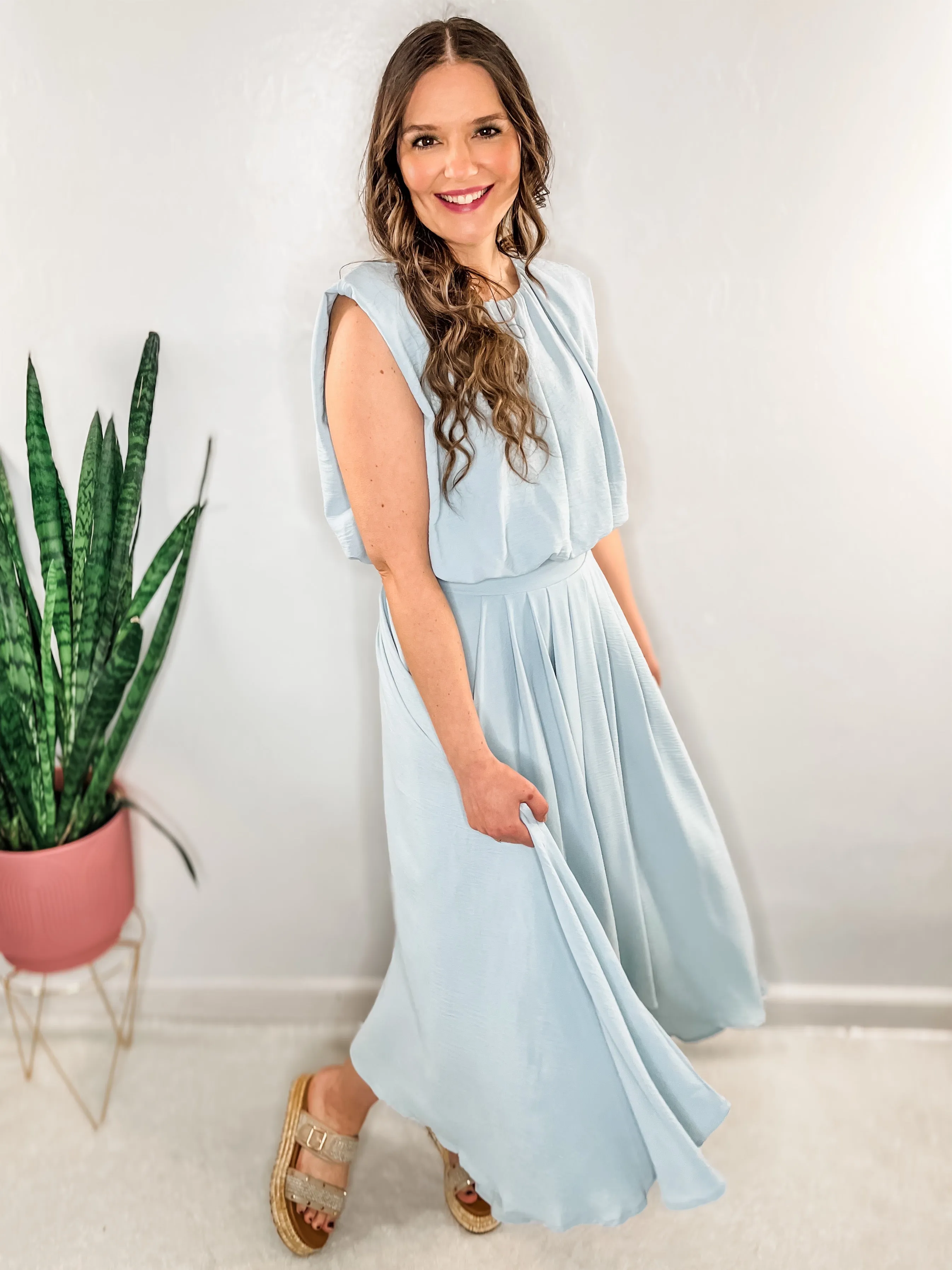 Light Blue Crop Top & Skirt