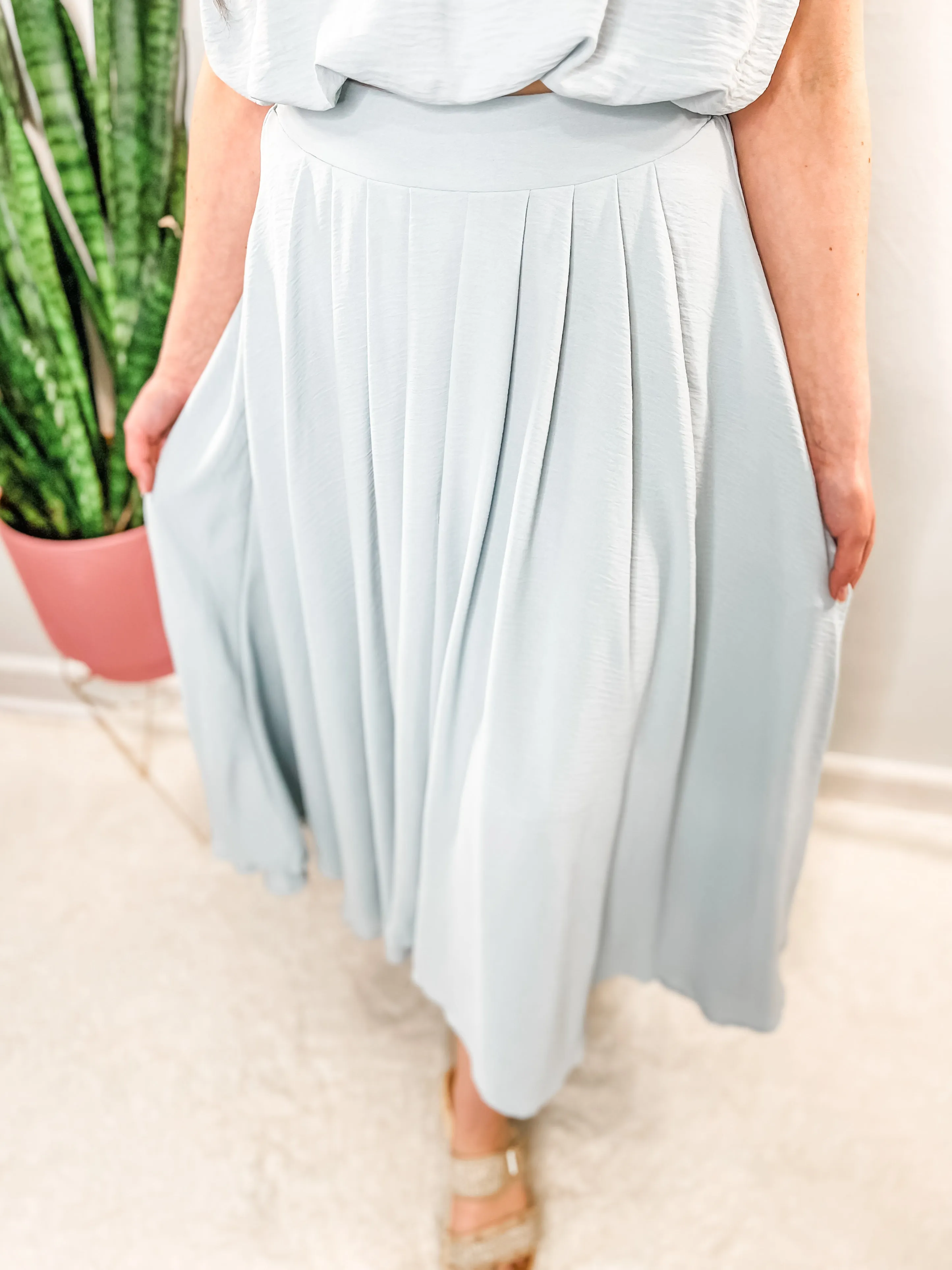 Light Blue Crop Top & Skirt