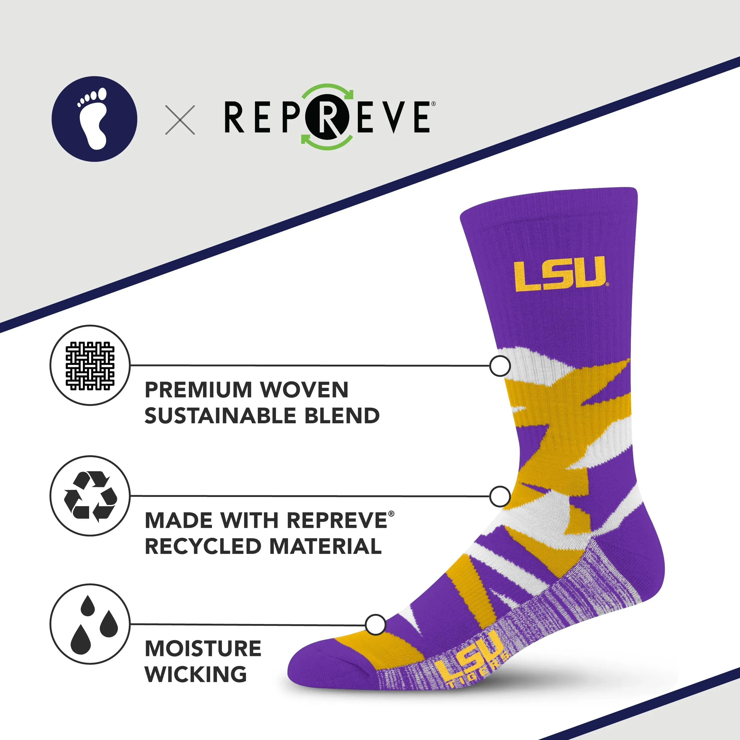LSU Tigers Breakout Premium Crew Socks