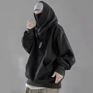Man Vinatge Turtleneck Hooded Sweatshirt Gothic Punk Hip Hop Street Long Sleeve Pockets Pullovers Tops Autumn Winter Warm Clothe