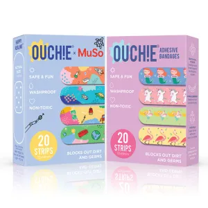 Ouchie x MuSo Non-Toxic Printed Bandages & Fantasy Creatures Non-Toxic Printed Bandages Combo Pack (40 Pack) 