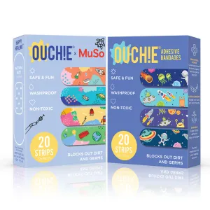 Ouchie x MuSo Non-Toxic Printed Bandages & Space Jam Non-Toxic Printed Bandages Combo Pack (40 Pack) 