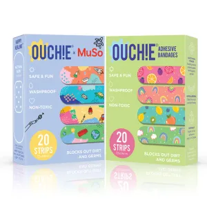 Ouchie x MuSo Non-Toxic Printed Bandages & Tropical Burst Non-Toxic Printed Bandages Combo Pack (40 Pack) 
