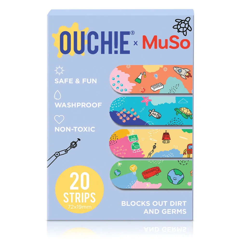 Ouchie x MuSo Non-Toxic Printed Bandages & Tropical Burst Non-Toxic Printed Bandages Combo Pack (40 Pack) 