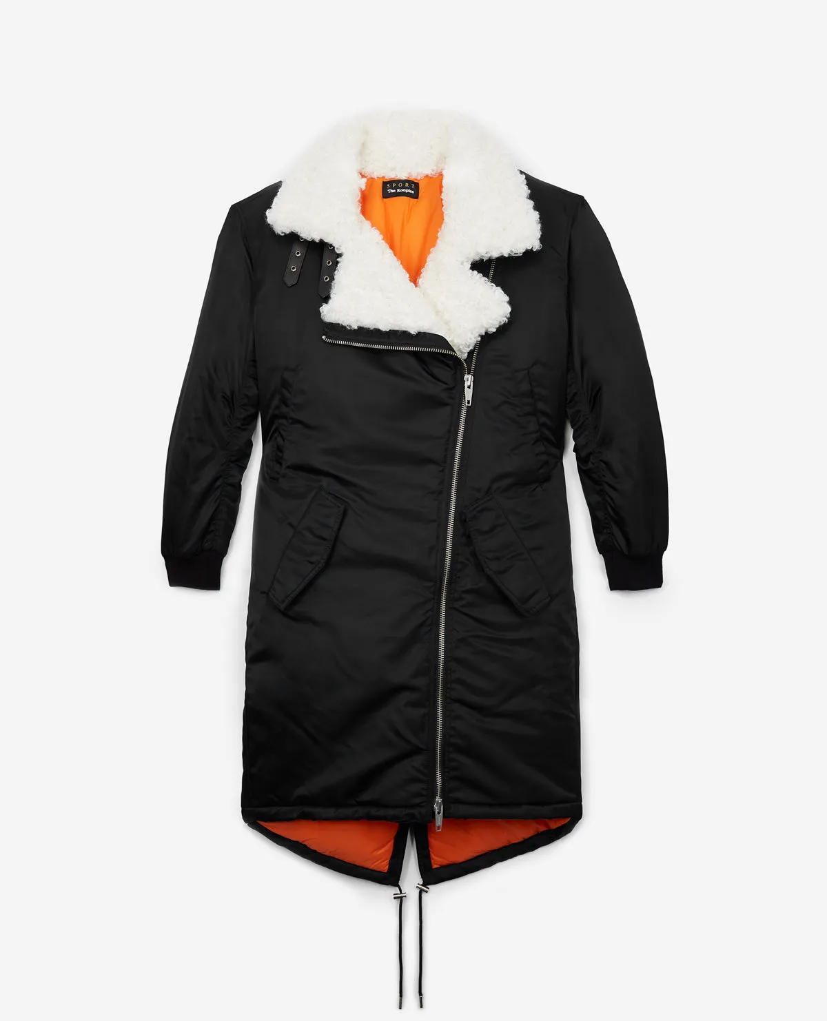 Parka coton noir col façon fourrure blanc