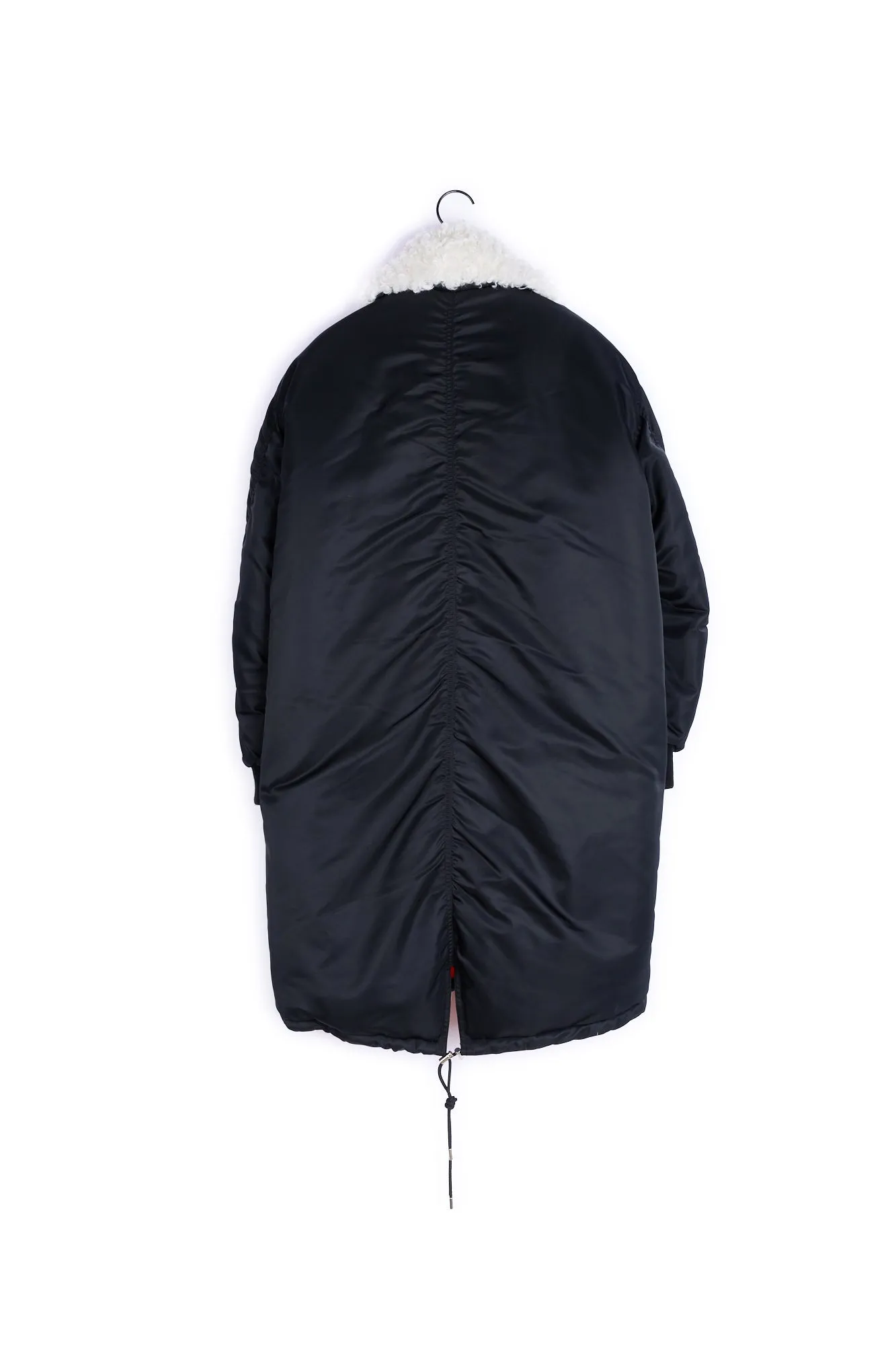 Parka coton noir col façon fourrure blanc