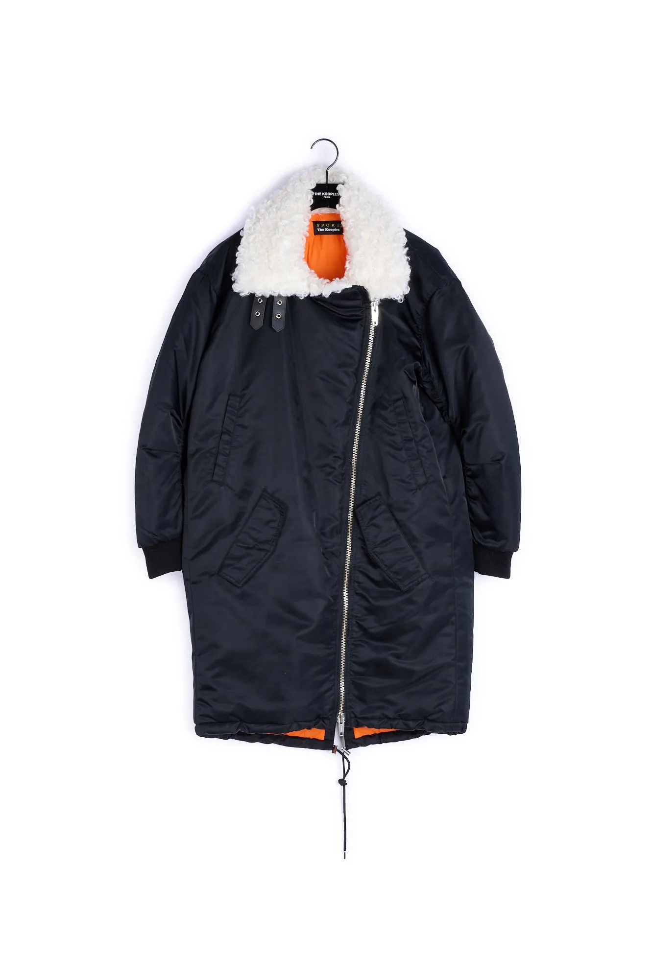 Parka coton noir col façon fourrure blanc
