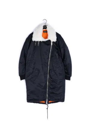 Parka coton noir col façon fourrure blanc