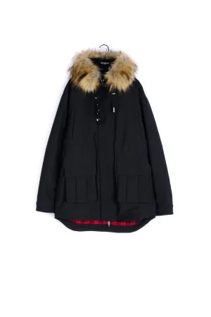 Parka coton noire col façon fourrure