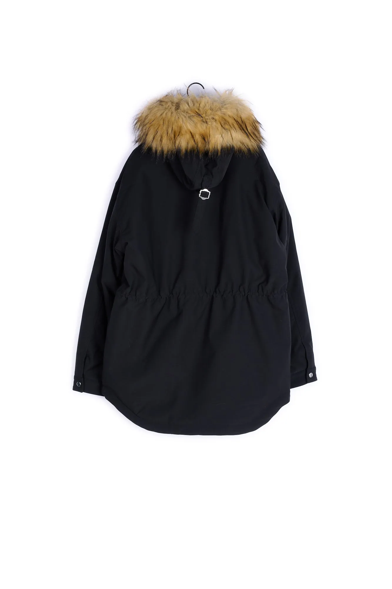 Parka coton noire col façon fourrure