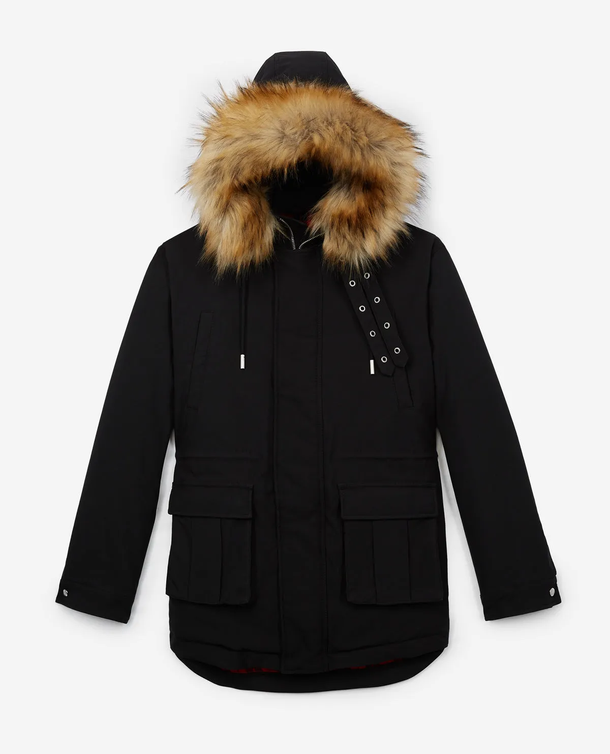 Parka coton noire col façon fourrure