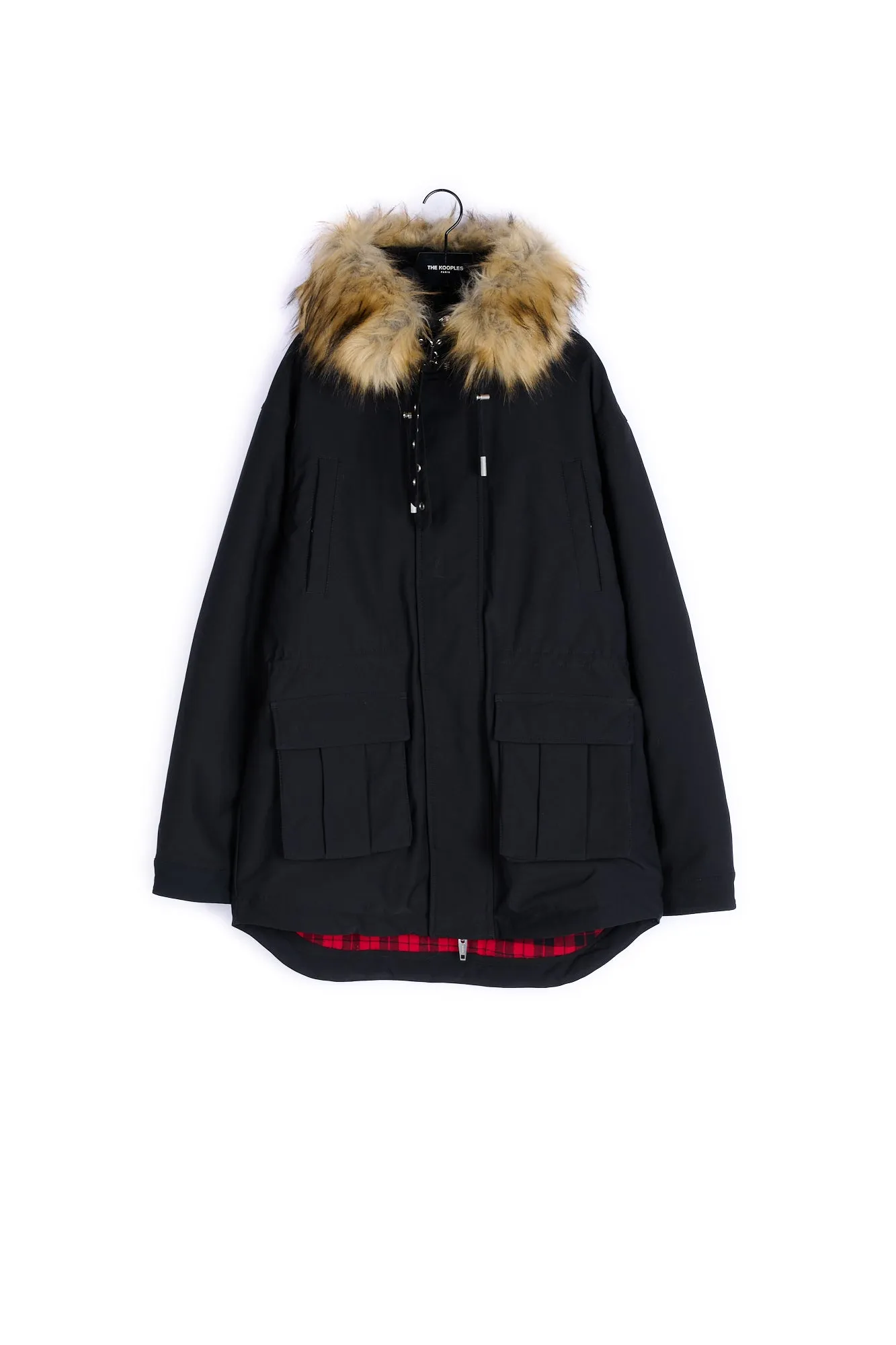 Parka coton noire col façon fourrure