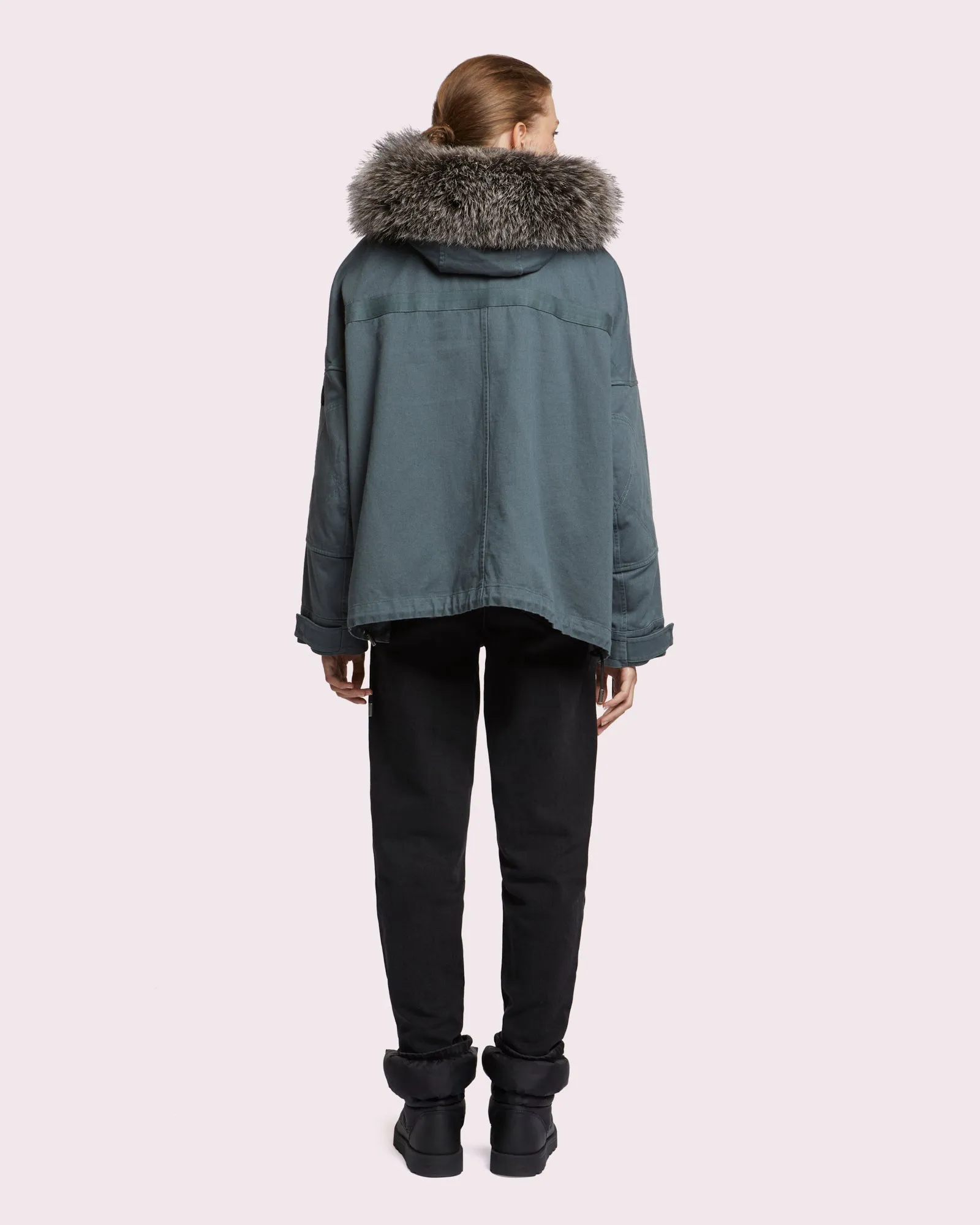 Parka courte en coton avec fourrure de renard et lapin