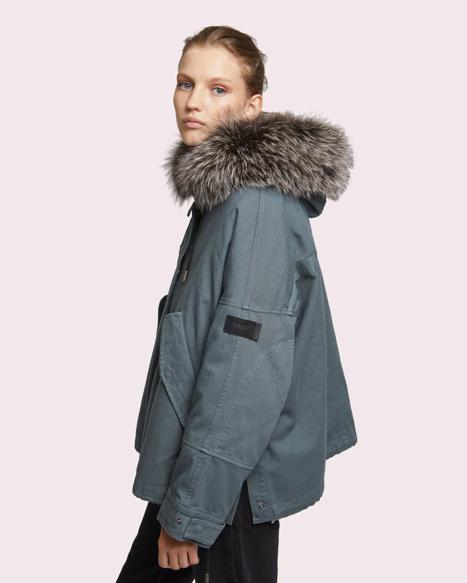 Parka courte en coton avec fourrure de renard et lapin