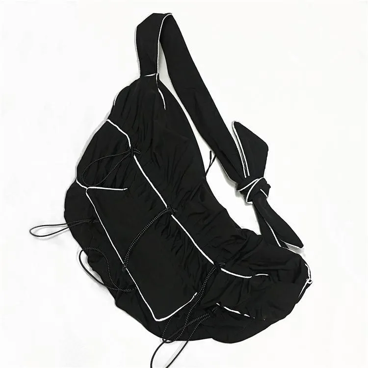 Reflective Lines Edgy Tie Knot Large Black Crossbody Bag