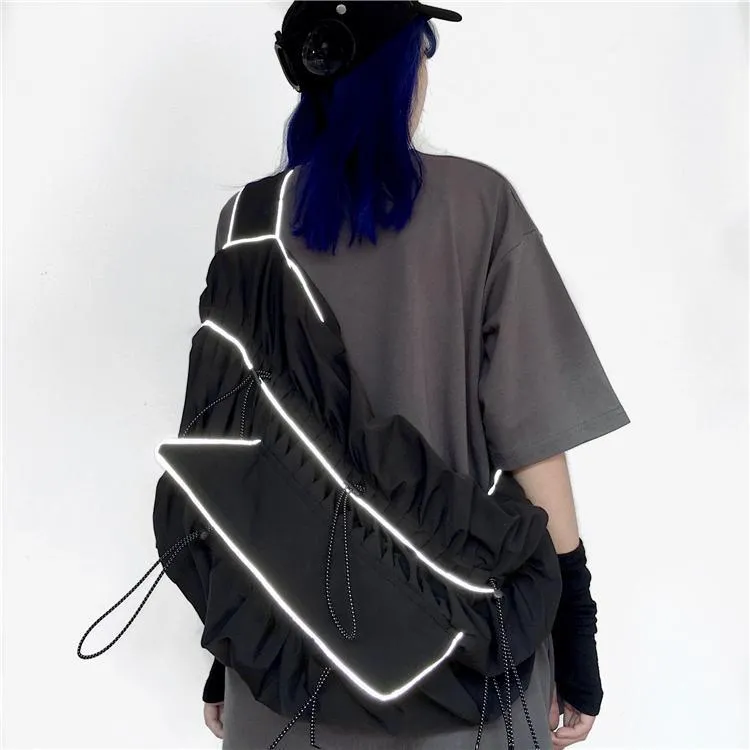 Reflective Lines Edgy Tie Knot Large Black Crossbody Bag
