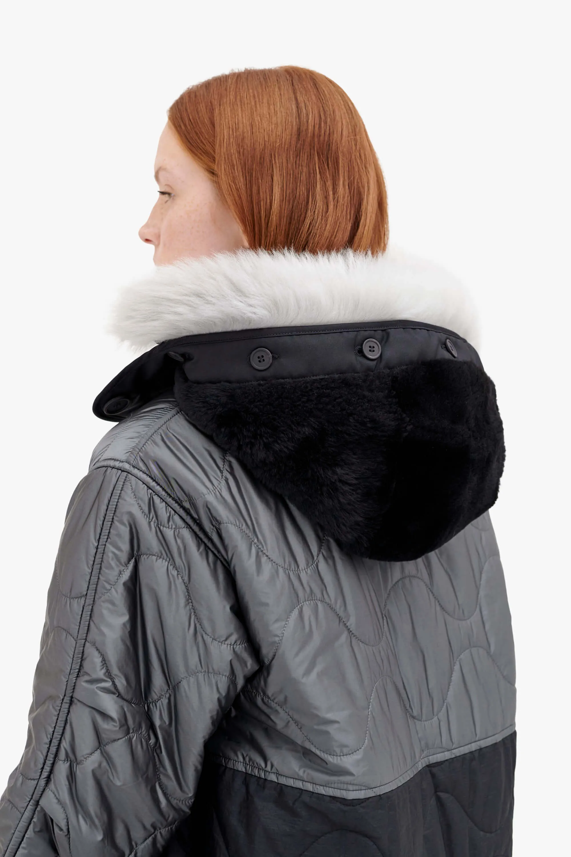 Shearling Quilt Hood - Black / Anthracite