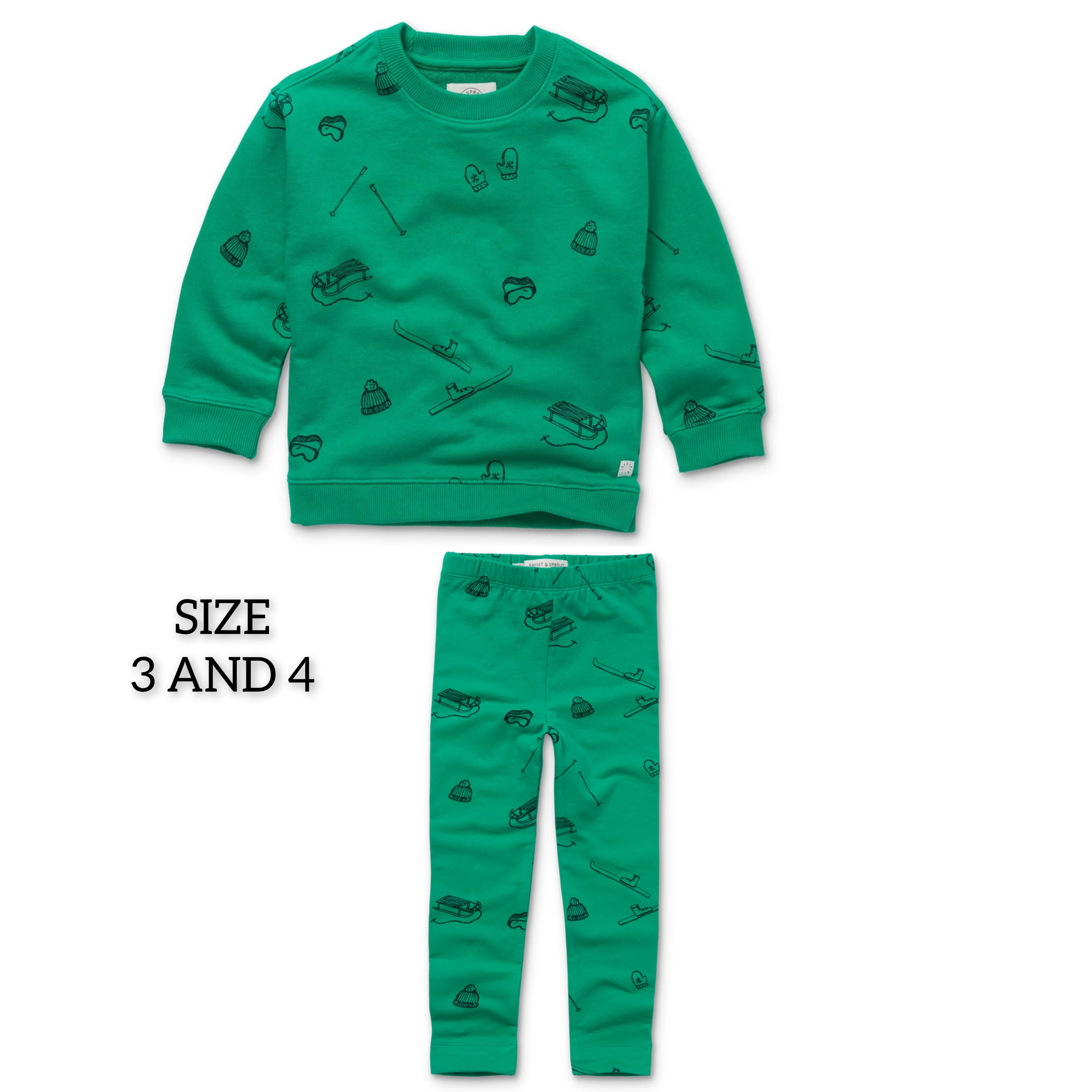 SPROET & SPROUT FERN GREEN SKI PRINT LOOSE SWEATSHIRT LEGGING SET