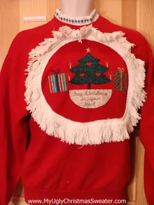 Tacky Christmas Sweatshirt Crafty Tree Heart Fringe